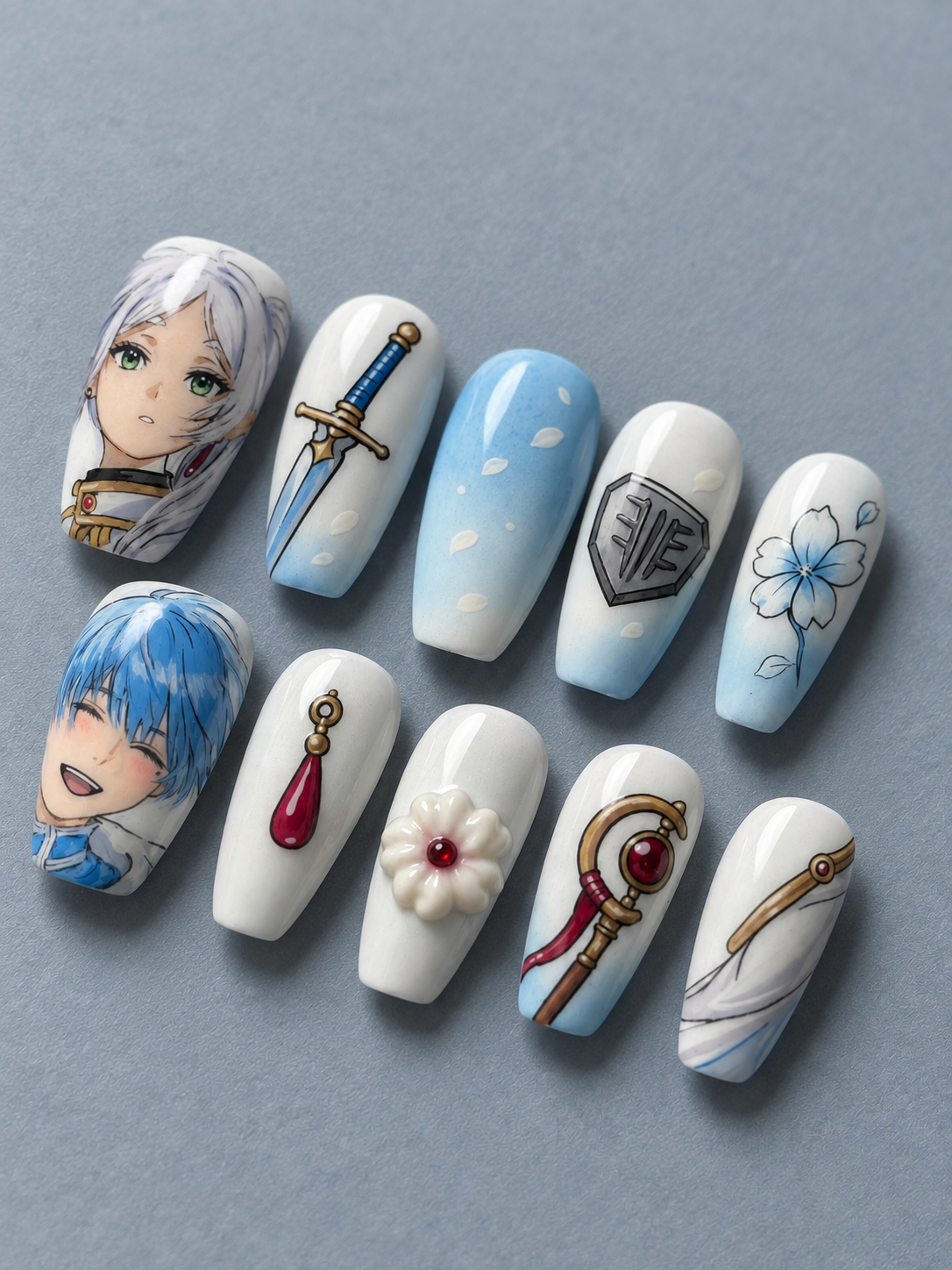 Frieren Himmel Light Blue Fantasy Press-On Nails