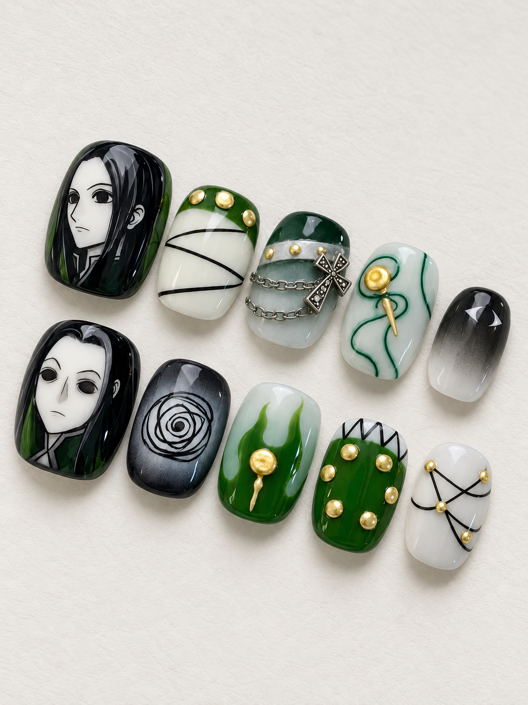 Illumi Zoldyck Green Black Gothic Press-On Nails