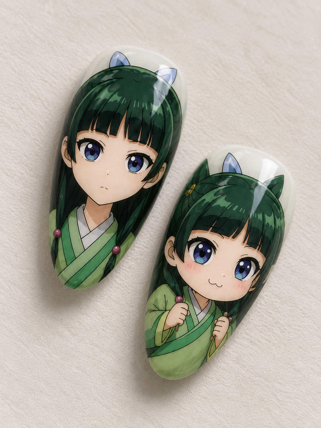 Maomao Green Gold Floral Press-On Nails