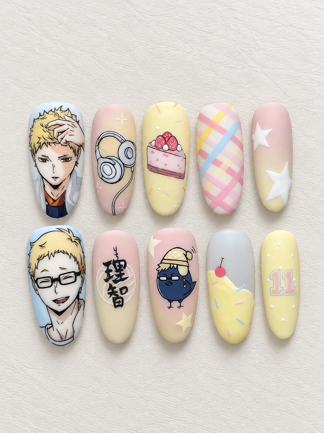 Tsukishima Kei Yellow Sweet Press-On Nails