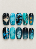 Giyu Tomioka Blue Water Wave Press-On Nails