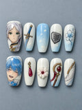 Frieren Himmel Light Blue Fantasy Press-On Nails