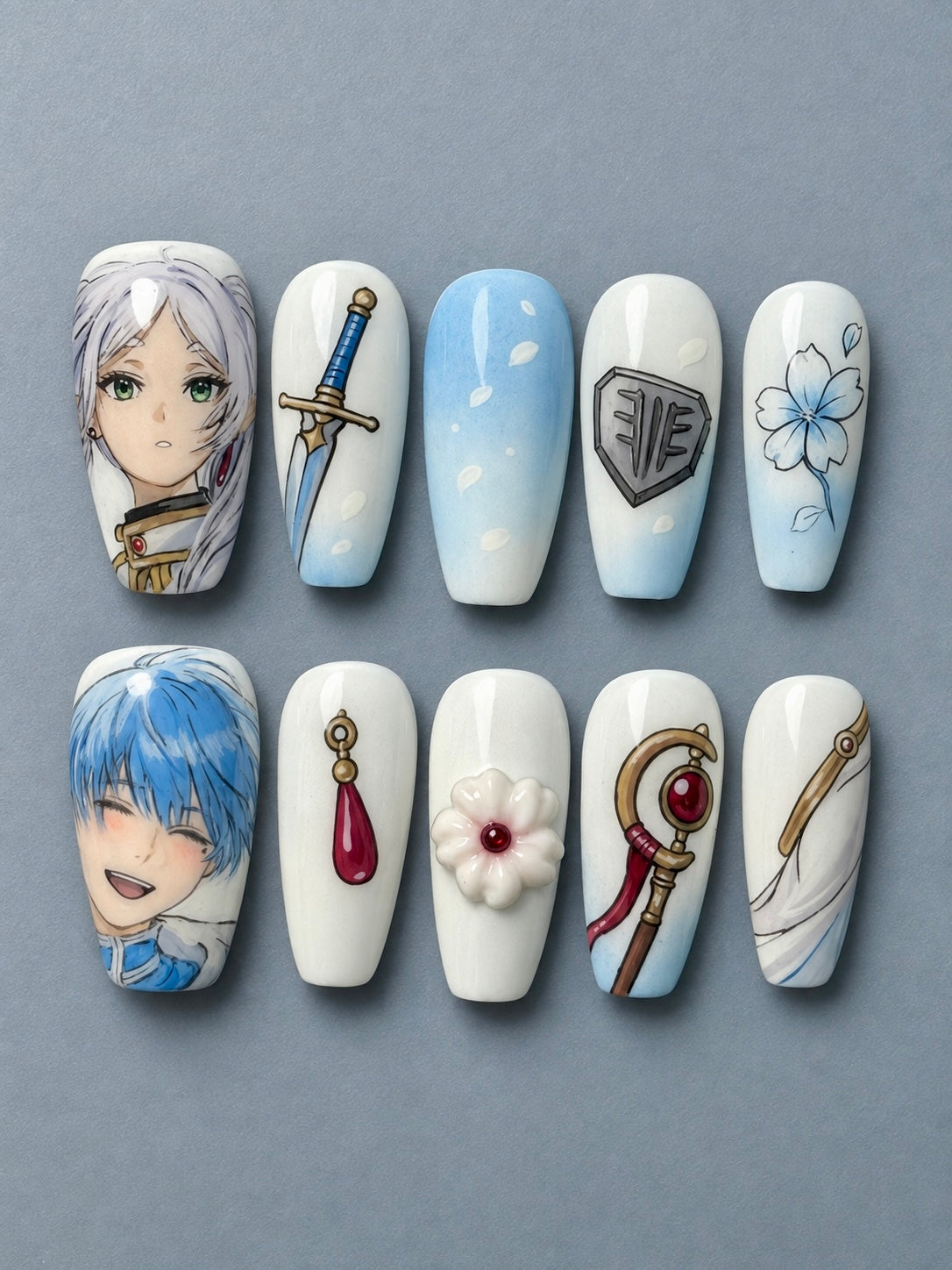 Frieren Himmel Light Blue Fantasy Press-On Nails