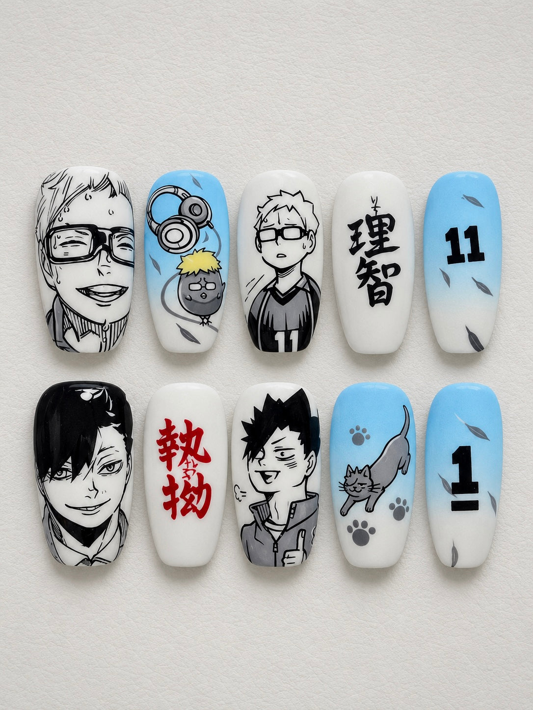 Tsukishima Kuroo Blue Black Volleyball Press-On Nails
