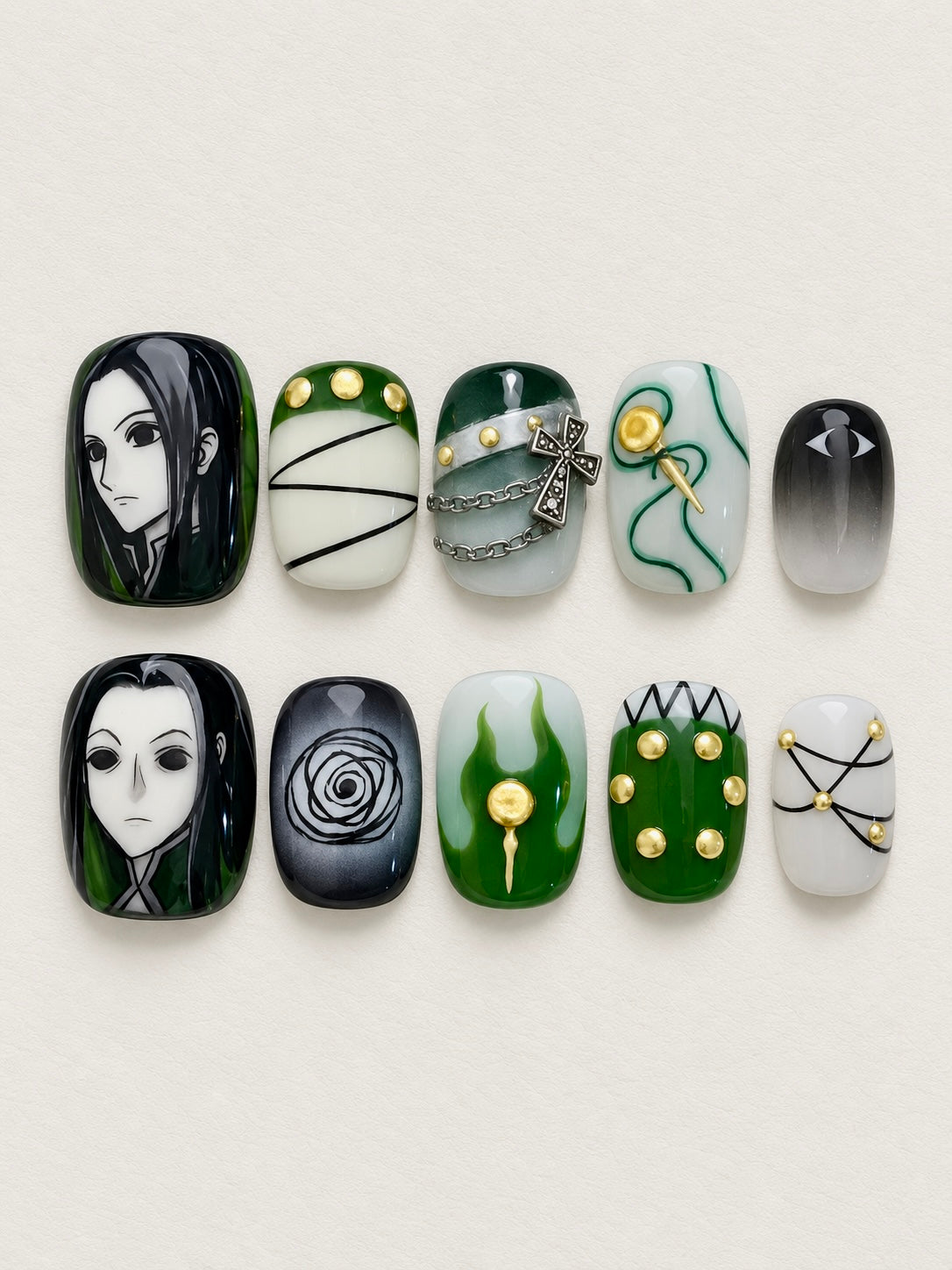 Illumi Zoldyck Green Black Gothic Press-On Nails