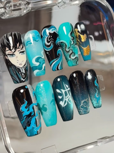 Giyu Tomioka Blue Water Wave Press-On Nails