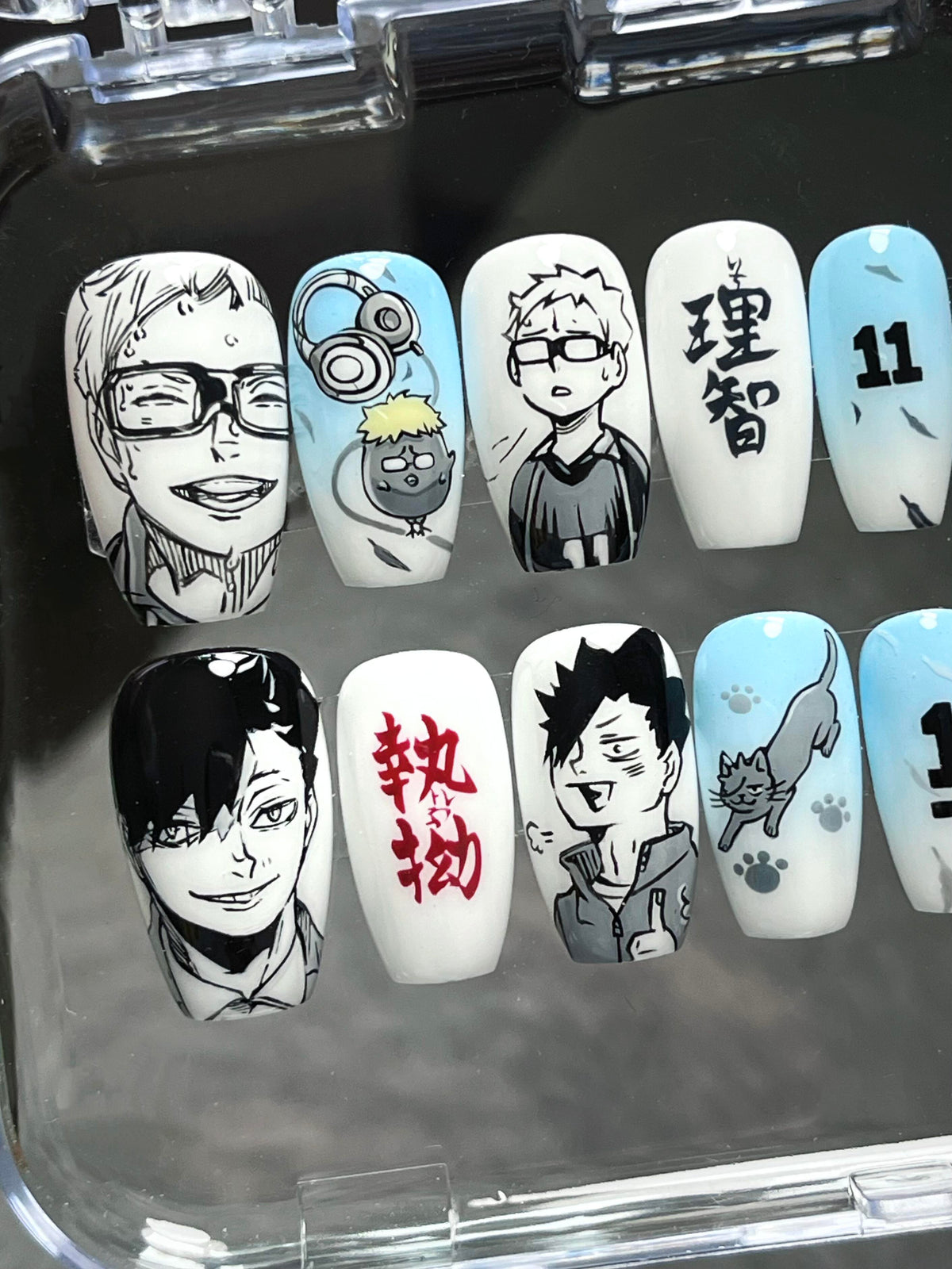 Tsukishima Kuroo Blue Black Volleyball Press-On Nails