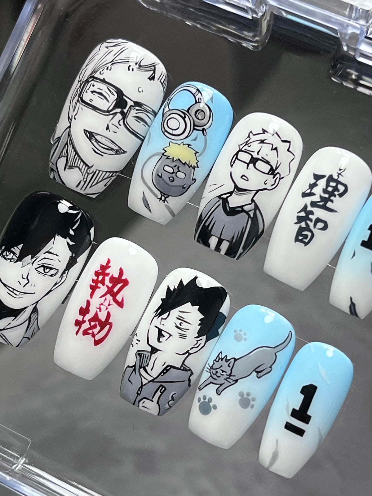 Tsukishima Kuroo Blue Black Volleyball Press-On Nails